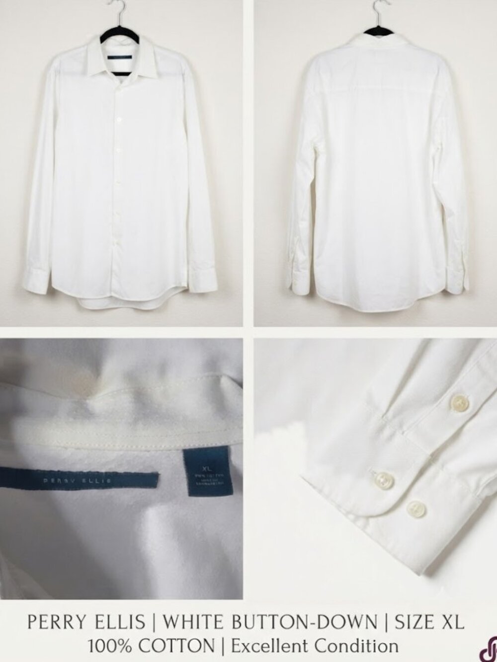 PERRY ELLIS | WHITE BUTTON-DOWN | SIZE XL 100% COTTON | Excellent Condition